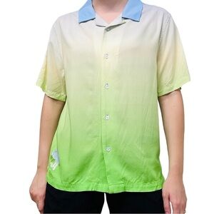 Golf Wang Polo Shirt Short Sleeve Ombre Green Blue Button Up Men’s Size Small